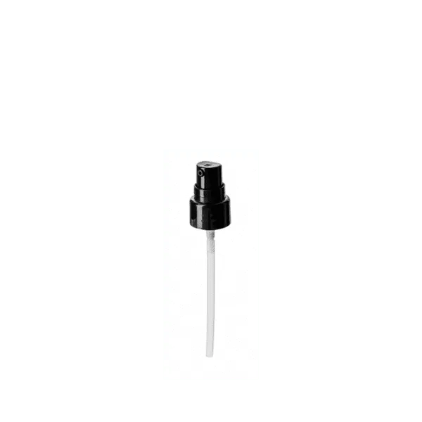 The image features the Calaso PP Pump 20/410 (FPB09A3C007-200). The product is a white plastic pump with a sleek design. It includes a ribbed collar at the base for secure attachment and a long, slender pump actuator that dispenses liquid when pressed. The pump is shown against a plain white background, highlighting its clean and modern appearance.