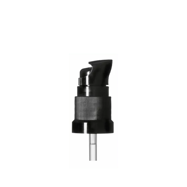 The image shows a Calaso PP Pump DIN18. The pump is white and features a smooth, cylindrical body with a nozzle at the top for dispensing. The pump head has a ribbed texture for better grip and easy operation. The base of the pump has a threaded design, indicating it is intended to be screwed onto a compatible bottle. The overall design is sleek and functional, suitable for use with liquid products.