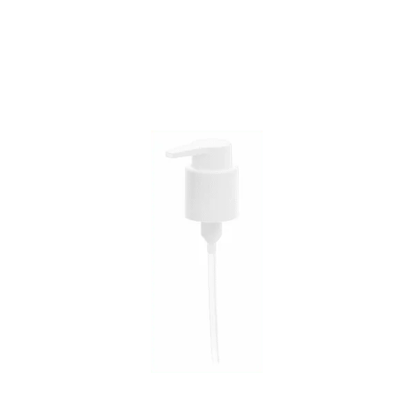 The image shows the Calaso PP Pump 24/410. It features a sleek, cylindrical pump mechanism that is primarily white in color. The pump has a smooth, rounded actuator for easy pressing and dispensing of liquids. The base of the pump is threaded, indicating that it can be screwed onto compatible bottles with a 24/410 neck finish. The overall design is simple and functional, making it suitable for various liquid products.