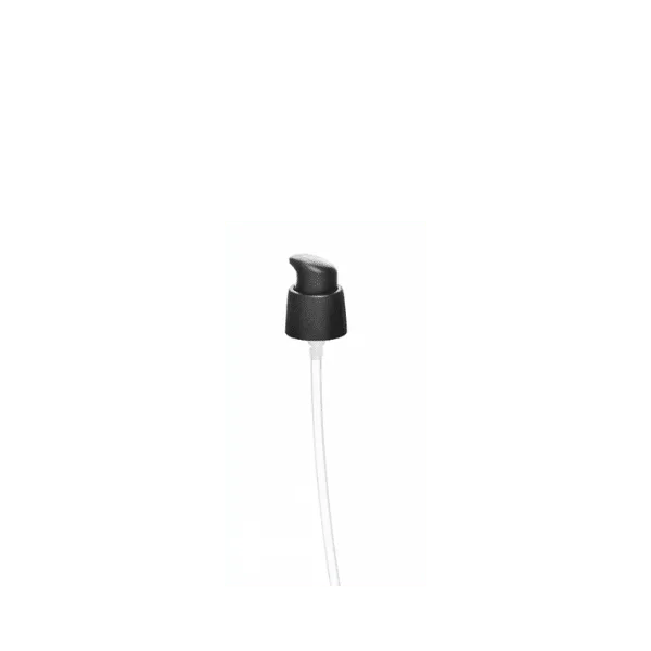 The image shows the "Calaso PP Pump 18-400." This is a plastic pump dispenser designed for bottles. It features a smooth, cylindrical pump head with a ribbed collar for secure attachment to a bottle with an 18-400 neck finish. The pump appears to be made of polypropylene (PP) and is typically used for dispensing liquids such as lotions or soaps. The pump stem is visible, extending downward from the pump head, which is the mechanism that allows the liquid to be dispensed. The overall design is sleek and functional, suitable for various personal care or household products.