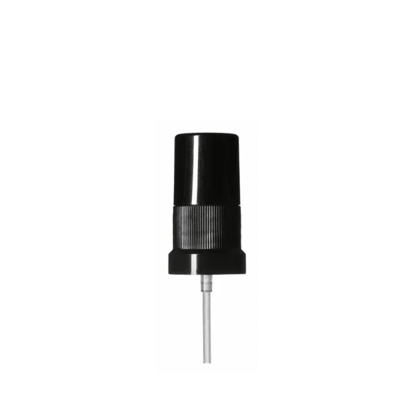 The image shows a Calaso PP Sprayer DIN18. It is a white plastic spray nozzle with a ribbed collar and a thin, elongated, transparent tube extending downward. The sprayer has a rounded, ergonomic trigger for easy use. The overall design is simple and functional, suitable for attaching to a bottle for dispensing liquids.