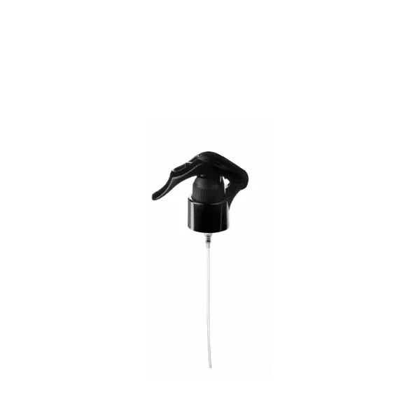 The image shows the Calaso PP Sprayer 24-410, a white plastic trigger sprayer. The sprayer features a textured grip for ease of use and a nozzle at the end for dispensing liquids. The trigger mechanism is ergonomically designed and seamlessly integrated into the main body of the sprayer. The neck of the sprayer is threaded, allowing it to be securely attached to compatible bottles. The overall design is sleek and functional, suitable for various liquid dispensing needs.