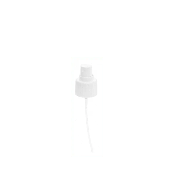 The image shows the Calaso PP Sprayer 24-410. It features a white plastic spray nozzle attached to a transparent plastic tube. The nozzle has a ribbed design for easy grip and a small opening at the top for dispensing liquids. The tube is long and slender, designed to fit into compatible bottles for spraying purposes. The overall design is simple and functional, suitable for various liquid dispensing needs.