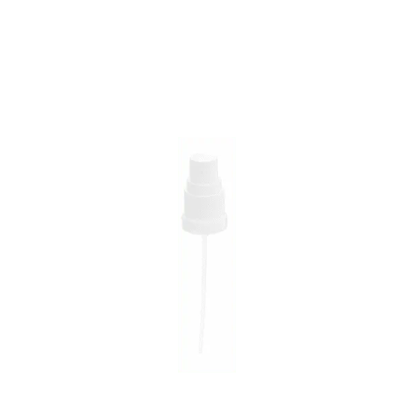 The image features the Calaso PP Sprayer DIN18. This is a white plastic sprayer with a slender, cylindrical shape. The sprayer has a smooth, matte finish, and it includes a long, thin tube extending from the bottom, which is designed to reach into a bottle. The top of the sprayer has a ribbed texture for better grip, and a small nozzle for spraying liquids. The overall design is minimalistic and functional, suitable for various liquid dispensing needs.