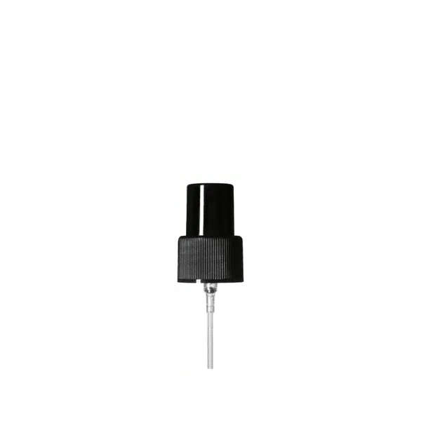 The image showcases the Calaso PP Sprayer 24/410. It is a white plastic spray nozzle with a ribbed texture on the collar for easy gripping and twisting. The sprayer features a translucent plastic tube extending from the nozzle, designed to reach the bottom of the container it is attached to. The nozzle has a simple, streamlined design with a small, rounded spray head.
