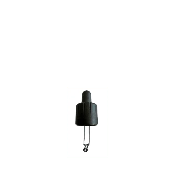 The image shows the Calaso PP Dropper DIN18, a plastic dropper designed for precise liquid dispensing. It features a white cap with a ribbed surface for easy grip and a translucent, narrow nozzle. The dropper is shown against a plain, light-colored background.