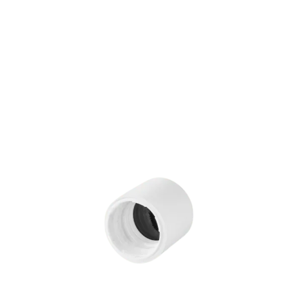 The image shows a white, threaded plastic closure cap designed for containers. The product name is "Calaso PP Threaded Closure DIN18." The cap has a smooth, cylindrical shape with fine threading along the inner edge, allowing it to securely fasten onto compatible containers. The top surface of the closure is flat and unmarked.