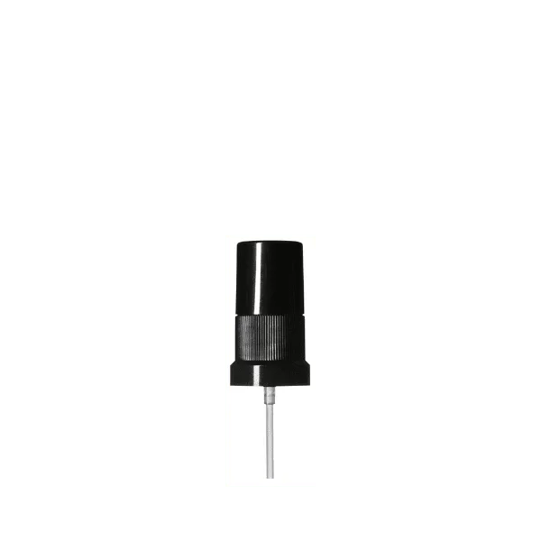 The image shows the Calaso PP Sprayer DIN18. It is a plastic spray nozzle with a sleek, cylindrical design. The sprayer features a ribbed collar for secure attachment to bottles, and a long, thin dip tube extending from the bottom. The nozzle appears to be white, and the overall design is simple and functional.