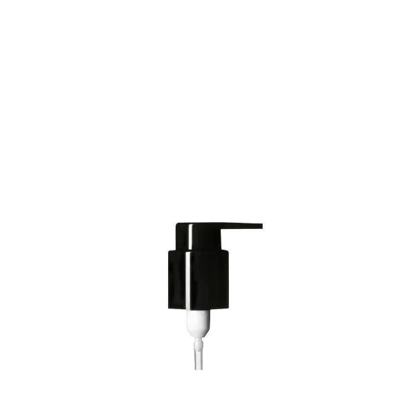 The image features a close-up view of the Calaso PP Pump 24/410. The pump is made of plastic and has a smooth, cylindrical design with a glossy white finish. The dispensing mechanism is shown in detail, highlighting the pump's nozzle and the ribbed texture on the neck, which allows for easy twisting and secure attachment to a bottle. The overall appearance is sleek and functional, ideal for dispensing various liquid products.