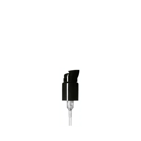 The image shows the Calaso PP Pump 24/410. The product is a pump dispenser with a ribbed closure and a sleek, cylindrical pump head. The color of the pump is white, and it includes a clear dip tube that extends downward. The design appears functional and straightforward for dispensing liquids.