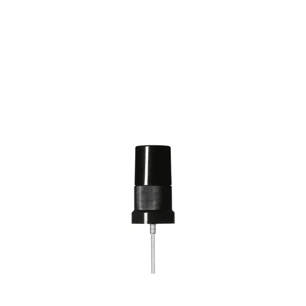The image features the Calaso PP Sprayer DIN18. It is a white plastic spray nozzle with a ribbed texture for easy grip. The sprayer has a standard trigger mechanism and a clear plastic tube that extends downwards, designed to fit into a bottle. The nozzle head is rounded, and the trigger is ergonomically shaped for comfortable use. The sprayer is shown on a plain white background, highlighting its design and functionality.