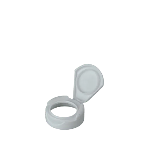 The image displays the **MRP Solutions PP Flip Top Cap 38-400**. The cap is white and features a smooth, rounded design with a flip-top lid. The hinge mechanism is clearly visible, indicating easy opening and closing. The threads at the base of the cap suggest it is designed to screw onto a compatible container with a 38-400 neck finish.