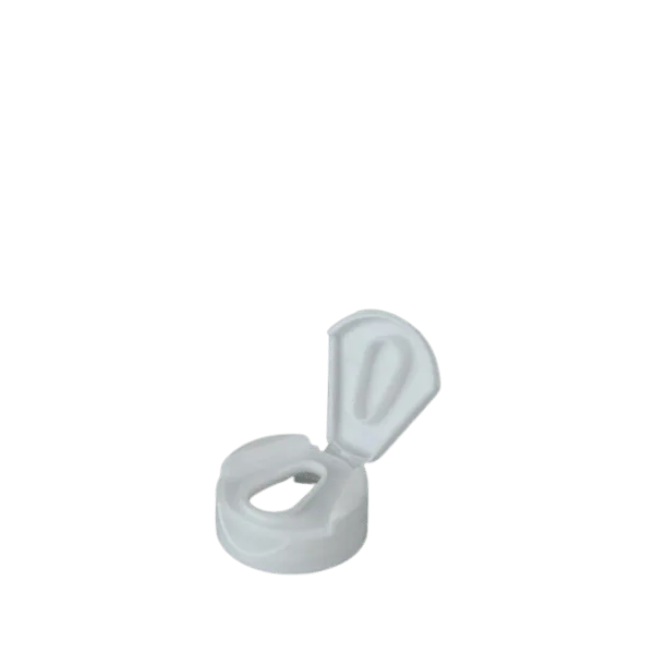 The image displays a MRP Solutions PP Flip Top Cap with a size specification of 33-400. The cap is shown in a closed position, featuring a smooth, rounded top with a slight indentation for easy opening. The plastic cap has a glossy finish and appears to be white. The flip-top mechanism is designed for convenient dispensing. The cap's threads and the flip-top hinge are visible, indicating its functionality.