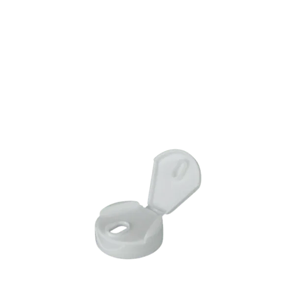 The image shows a white plastic flip-top cap designed for bottles, named "MRP Solutions PP Flip Top Cap 38-400." The cap has a smooth, rounded surface and a circular flip-top lid that can be opened and closed for dispensing the bottle's contents. The cap features a 38-400 neck finish, which indicates it is compatible with bottles that have a 38mm diameter opening and 400 thread turns.