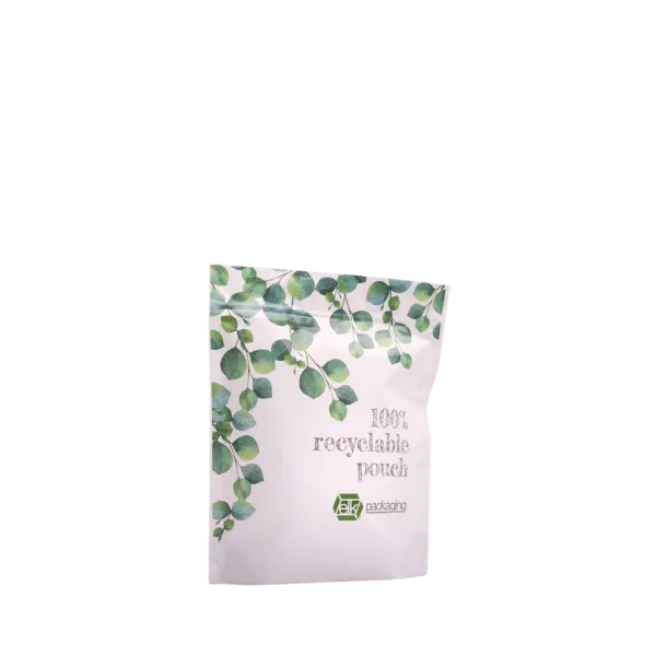 The image shows the ELK Packaging 6.0oz Paper Standup Pouch. The pouch is made from a light brown, kraft paper material. It has a flat bottom, allowing it to stand upright, and features a resealable zip closure at the top. The front of the pouch is plain, without any labels or markings, providing a natural, minimalist appearance.