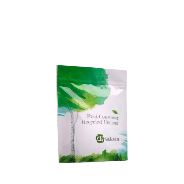 The image shows the Elk Packaging 10.0oz PE Standup Pouch. The pouch is white and has a sleek, minimalist design with a smooth surface. It features a resealable zip lock at the top, allowing for secure closure. The bottom of the pouch is gusseted, enabling it to stand upright. There are no visible labels or branding on the pouch in this image. 