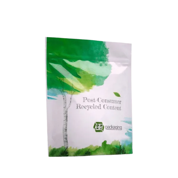 The image shows a 20.0 oz PE Standup Pouch by Elk Packaging. The pouch is designed to stand upright on its own, featuring a wide base and a resealable zipper at the top. The material appears to be a flexible plastic, with a smooth, matte finish. The pouch is unadorned and plain, with no visible labels or markings, providing a clean and minimalist appearance. The overall shape is rectangular with rounded edges, and the product is shown empty, highlighting its full dimensional capacity.