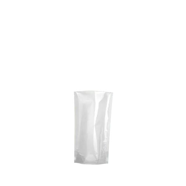 The image shows the Elk Packaging 4.0oz PE Standup Pouch. The pouch is designed with a clear front, allowing the contents inside to be visible. It has a resealable zipper at the top for easy opening and closing, and the bottom of the pouch is gusseted, enabling it to stand upright. The packaging material appears to be smooth and glossy, providing a sleek and modern look.