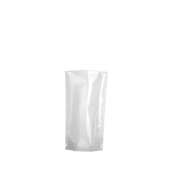 The image shows an Elk Packaging 8.0oz PE Standup Pouch. The pouch is primarily white with a transparent window on the lower half, allowing the contents inside to be partially visible. It has a resealable zipper closure at the top and a rounded top edge. The pouch is designed to stand upright, making it suitable for display on store shelves.