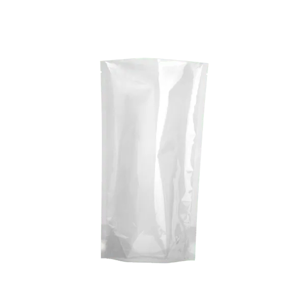 The image displays an 18.0 oz PE Standup Pouch by Elk Packaging. The pouch is shown standing upright, with a smooth, glossy surface. It has a resealable zipper closure at the top and a clear window on the front to showcase the contents inside. The overall design is minimalist and functional, aimed at keeping the packaged goods fresh and visible.