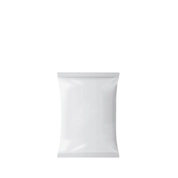 The image displays the Elk Packaging 8.0oz Paper Pillow Pouch, Compostable. The pouch is primarily white with a clean, minimalist design. It has a pillow-like shape and appears to be made of paper material. The front of the pouch is blank, providing ample space for branding or labeling. The pouch is designed to stand up on a flat surface, making it suitable for various packaging needs.