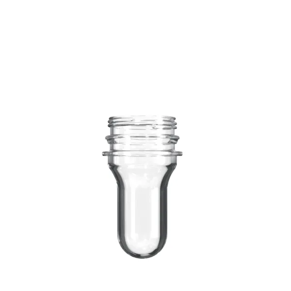 The image shows a clear, cylindrical plastic bottle preform with a threaded neck designed for attaching a cap. This preform, identified as the Resilux PET Bottle Preform 23.5gr 33/400, appears to be made of a transparent material, likely polyethylene terephthalate (PET). The preform has a smooth surface and a stout, compact shape, typical for preforms used in bottle manufacturing before they are blow-molded into their final bottle shape.