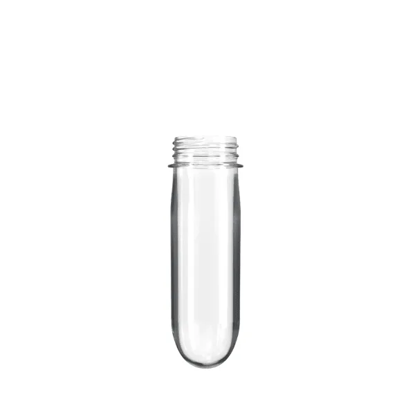 The image shows the Resilux PET Bottle Preform 70.3gm 38-400. The preform is a translucent blue cylindrical plastic object with a thick base, gradually tapering towards a narrower neck, which has threading for a cap. The preform is designed to be blown into a full-sized bottle. The material appears smooth and glossy. 