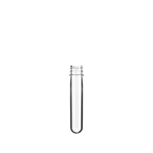 The image shows a Resilux PET Bottle Preform, weighing 54 grams, with a 38mm 3-start Bericap 38/33 neck finish. The preform is transparent and cylindrical in shape with a blue tint, and it appears to be a solid piece of plastic designed to be blow-molded into a bottle. The top of the preform features threading for a screw-on cap. The background of the image is plain white, which highlights the details of the preform.