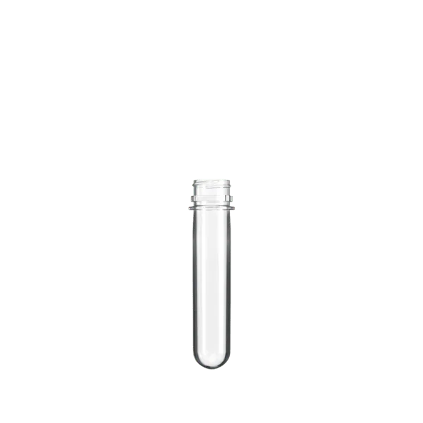 The image shows the Resilux PET Bottle Preform 37.5gr DET 28/400 Ratchet. It features a clear, cylindrical preform with a threaded neck designed for attaching a cap. The preform appears to be made of transparent PET plastic, highlighting its smooth and uniform surface.