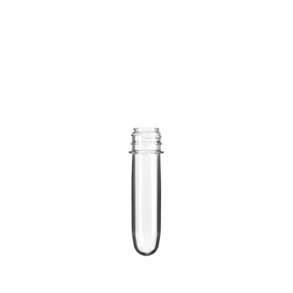 The image shows a transparent cylindrical PET bottle preform from the product "Resilux PET Bottle Preform 53.0gr 33mm Kerr." The preform has a smooth surface and a narrow neck with threading for a cap. The material appears to be clear plastic, and the preform is positioned vertically against a plain white background.