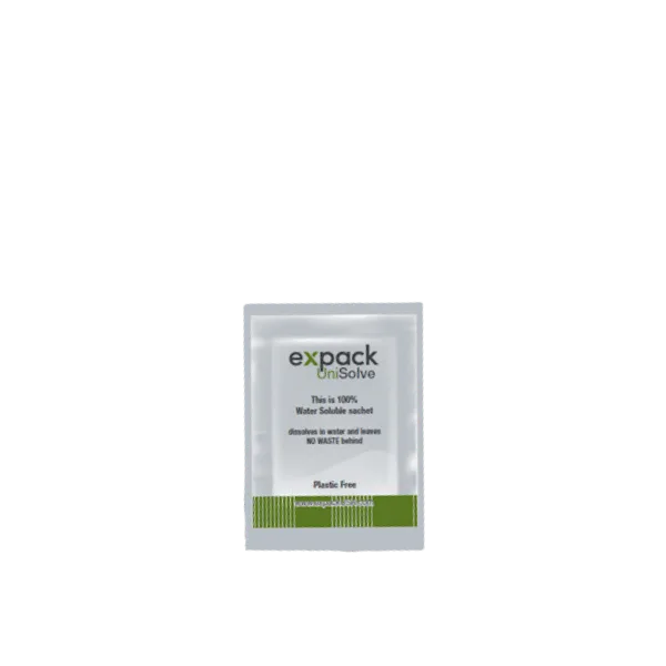 The image features the Expack 2 0oz PET Standup Pouch Unisolve 60ml. The pouch is transparent with a resealable zipper at the top. It stands upright, showcasing its capacity to hold liquid or semi-liquid contents. The overall design is simple and functional, with no visible branding or labels on the packaging. The pouch's transparency allows the contents inside to be visible.