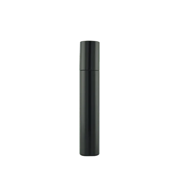 The image shows the SIMEX 0.3oz ABS Mascara Tube (MA016). It is a sleek, cylindrical mascara tube with a glossy black finish. The tube has a smooth, uniform surface, with a slightly tapered cap that matches the body in color and texture. There is no visible branding or text on the tube in the image. The overall design is modern and minimalist.