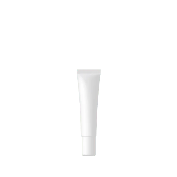 The image shows a Burhani Packaging Solutions 0.2oz PE Tube ABL Round (5 ml). The tube is small and cylindrical with a smooth, glossy finish. It is predominantly white with a silver-colored screw-on cap at the top. The tube's compact size makes it suitable for holding small quantities of product, and it is designed for easy dispensing.
