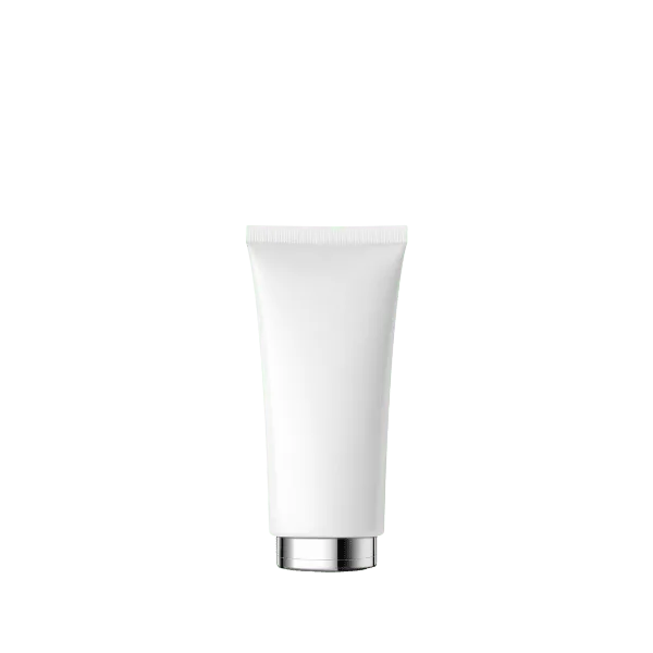 The image shows a Burhani Packaging Solutions 1.5oz PE Tube ABL Round. The tube is cylindrical and features a white cap. The body of the tube appears white and smooth, suitable for labeling or direct printing. The cap is also white, creating a uniform look for the entire product. The tube is designed for holding and dispensing various types of creams, lotions, or gels.