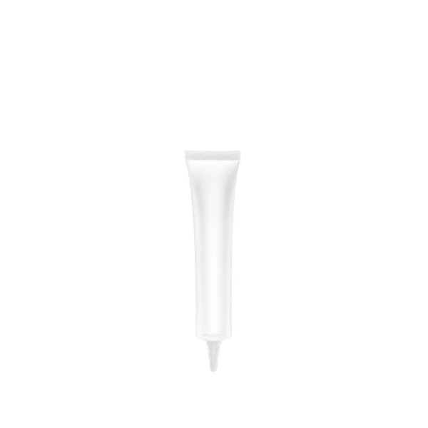 The image features the Burhani Packaging Solutions 0.7oz PE Tube ABL Oval. The product is a small, cylindrical tube with an oval-shaped profile and a smooth, sleek surface. The tube appears to be made from a white plastic material and has a cap on the top, which is also white and matches the body of the tube. The cap is rounded and slightly larger in diameter than the tube itself, providing a secure closure. There are no visible labels, text, or designs on the tube, giving it a clean and minimalist appearance.