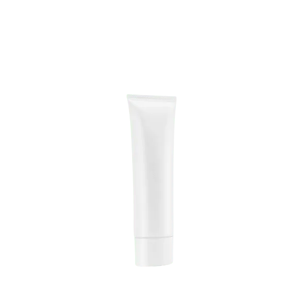 The image displays a Burhani Packaging Solutions 1.5oz PE Tube ABL Oval. The tube is predominantly white with a smooth, glossy finish. It features an oval-shaped body and a flat, screw-on cap at the top. The tube is designed for easy squeezing, making it suitable for dispensing creams, lotions, or other similar products. The overall design is sleek and modern, with a clean, minimalist appearance.