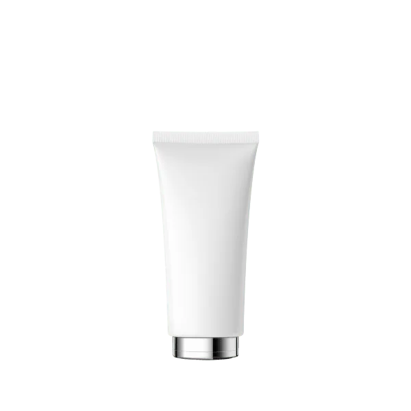 The image shows a clear, cylindrical plastic tube with a white screw-on cap. The product name is "Burhani Packaging Solutions 2.2oz PE Tube PBL Round 65ml." The tube is empty and transparent, showcasing its smooth and sleek design. The cap appears to be made of white plastic and is designed for easy opening and closing. The overall appearance is clean and minimalistic.