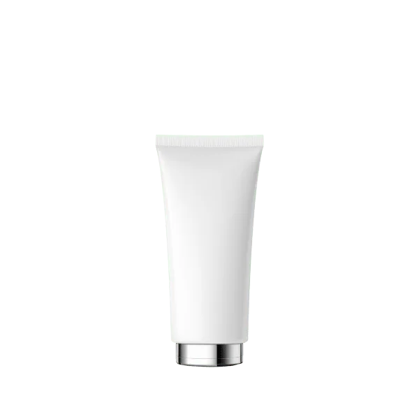 The image displays the Burhani Packaging Solutions 2.3oz PE Tube PBL Round. It is a white, cylindrical tube with a smooth surface, designed for packaging small quantities of products such as creams or lotions. The tube features a white screw-on cap at the top, which is slightly wider than the tube itself. The overall design is sleek and minimalistic, providing a clean and professional appearance.