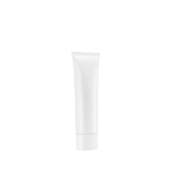 The image shows a translucent white tube, specifically the Burhani Packaging Solutions 1.5oz PE Tube PBL (Oval) 45 ml. The tube has a rounded oval shape with a smooth, seamless design. It features a white flip-top cap at the bottom for easy dispensing. The surface of the tube is blank, with no visible branding, text, or graphics, highlighting its minimalist appearance.