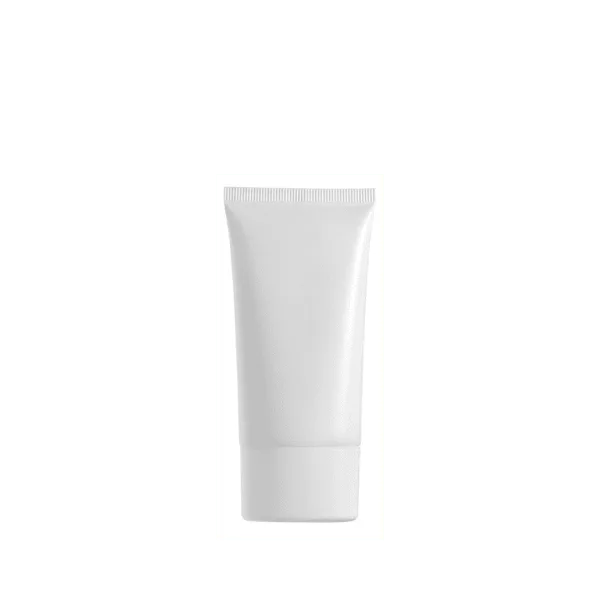 The image shows Burhani Packaging Solutions' 2.7oz PE Tube PBL Oval, an 80 ml plastic tube designed for packaging. The tube is predominantly white with a glossy finish and has a sleek, smooth surface. The cap is located at the bottom of the tube, featuring a flip-top design for easy dispensing. The overall shape of the tube is oval, providing a modern and ergonomic look.