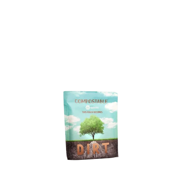 The image shows the Elk Packaging 3.0oz Flat Compostable Pouch. It is a small, flat pouch designed for packaging, with a plain, light brown exterior. The pouch has a resealable zipper closure at the top and is shown standing upright, displaying its rectangular shape. The surface of the pouch is smooth and unadorned, giving it a minimalist appearance.