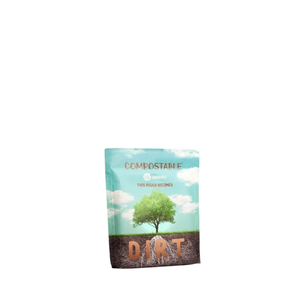 The image displays the Elk Packaging 4.0oz Pouch - Flat Compostable Pouch (4oz). This pouch is rectangular and flat, with a light brown, natural paper-like texture. The surface is smooth, and the edges are neatly sealed. The pouch appears to have a resealable zipper at the top for easy opening and closing. There are no visible graphics, logos, or text on the pouch, giving it a minimalistic and clean appearance.