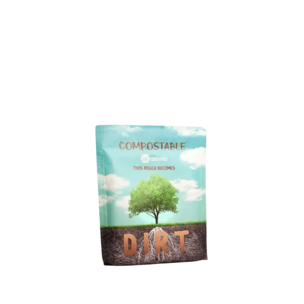 The image shows the Elk Packaging 16.0oz Flat Compostable Pouch. The pouch is a flat, rectangular-shaped package with a transparent front, allowing the contents inside to be visible. The back of the pouch appears to be opaque and features a minimalist design. The top of the pouch has a resealable zip lock closure, ensuring the contents stay fresh. The overall appearance is clean and modern, suitable for various types of food or other products.