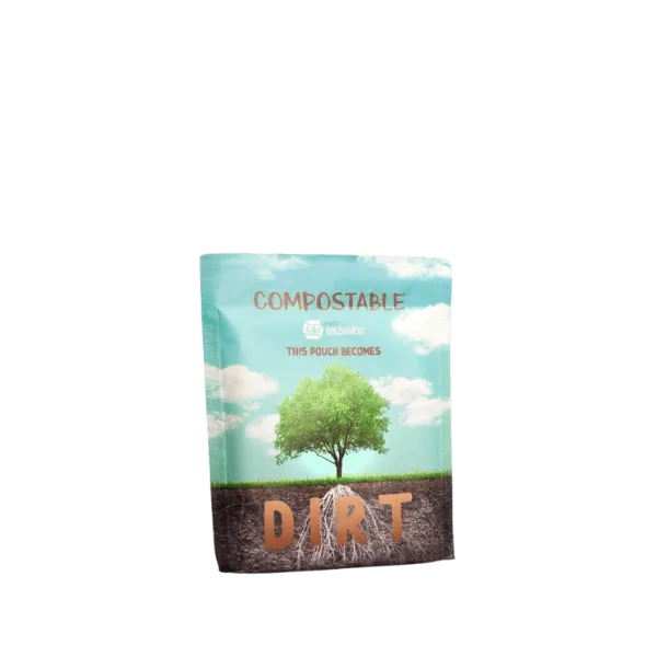 The image shows the Elk Packaging 18.0oz Flat Compostable Pouch. The pouch is a rectangular, flat, and flexible packaging bag with a clean, minimalist design. It appears to be made from a light-colored material, possibly a combination of white and natural brown hues. The front of the pouch is plain, without visible branding or text. The top of the pouch features a resealable closure mechanism, ensuring the contents can be securely stored. The overall design is simple and functional, highlighting the pouch's practical use for various products.