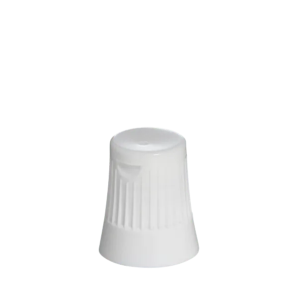The image features a Menshen PP Flip Top Cap 28. It is a durable, rounded cap primarily made of polypropylene. The cap has a smooth, glossy surface and is designed for easy opening and closing with a flip-top mechanism. The flip-top lid is connected to the main body of the cap and has a small indentation for easy grip. The cap is typically used for sealing bottles and containers, ensuring the contents stay secure and accessible. The color of the cap is white, and it has a clean, minimalist design.