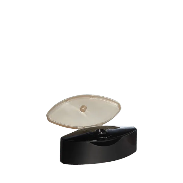 The image shows a Menshen PP Flip Top Cap. The cap is designed for packaging and appears to be made from plastic. It features a flat, circular top with a hinge that allows the top to flip open and close securely. The cap is likely intended for use on bottles or containers, providing a convenient way to dispense the contents. The overall design is simple and functional, with a smooth surface and a clean, modern look. 