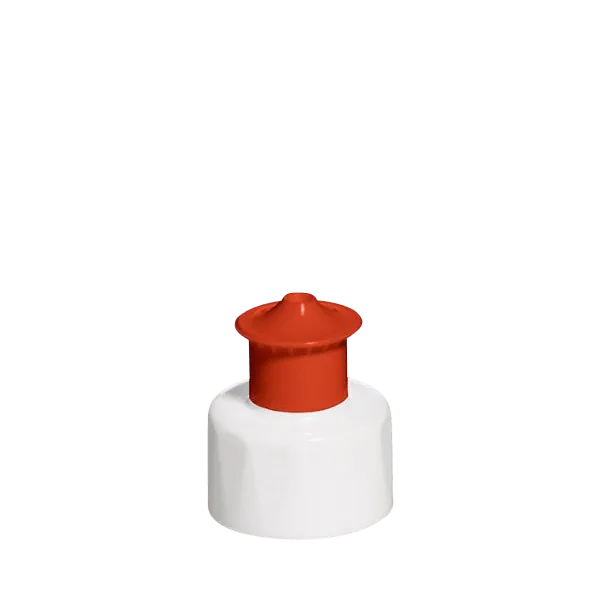 The image features the MENSHEN PE Push-Pull Cap 28/410. This cap is designed with a smooth, cylindrical shape and has a white finish. It includes a top section that can be pulled up to open and pushed down to close, providing a secure seal. The cap appears to be made from plastic and is meant for use with bottles that have a 28/410 neck finish. The overall design is sleek and functional, suitable for dispensing liquids easily.