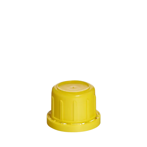 The image shows a Menshen PP Threaded Closure 32 Chemical Closure. The product is a white, circular, threaded cap designed for sealing chemical containers. The closure features ridged sides for easy gripping and twisting. The top surface is flat and smooth, ensuring a tight seal when applied to a compatible container. This closure is typically used in industrial and commercial chemical packaging.