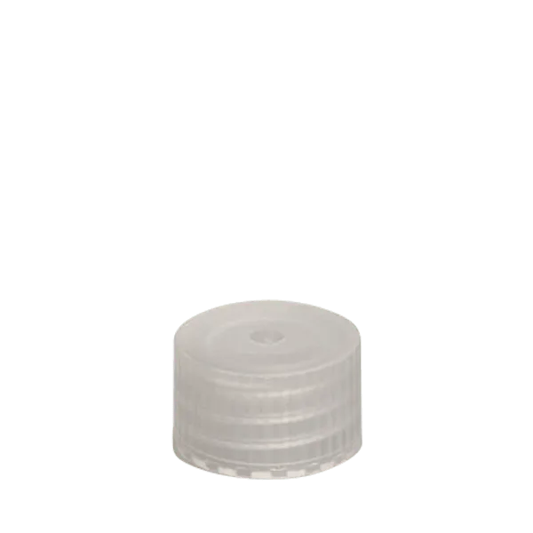 The image displays a Menshen PP Threaded Closure 18 Screw Closure. The product is a small, white, plastic screw cap designed to fit onto a threaded container. The cap has a simple, smooth surface with subtle ridges along the edge for easy gripping and twisting. The top of the cap is flat with no visible logos or markings. This closure is typically used for sealing bottles or containers to ensure contents remain secure.