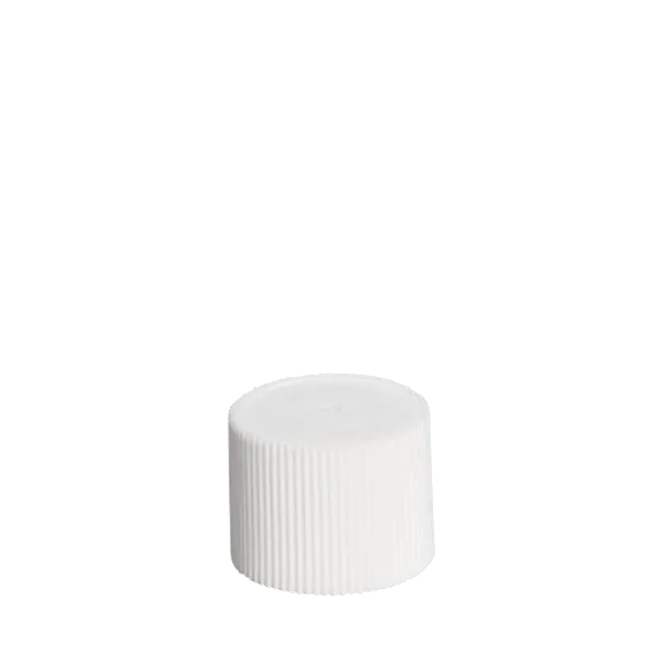 The image shows the MENSHEN PE Threaded Closure 22, a white plastic screw cap designed for secure sealing. The closure has a ridged exterior for easy grip and twisting. The top surface is smooth and flat, while the underside reveals threading that allows it to attach securely to compatible containers. This product is typically used for bottles and other packaging that requires a reliable seal.